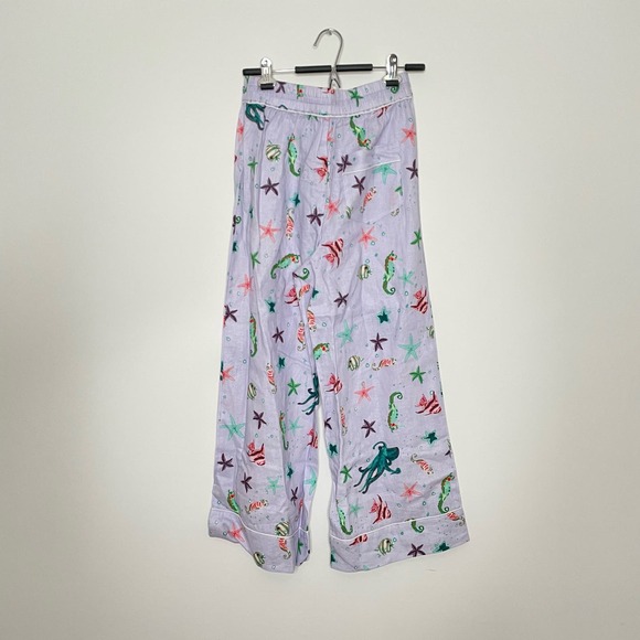 NWT Hill House Skylar Wide Leg Pant Lilac Sea Creatures Small Cropped 100% Linen - Picture 3 of 9